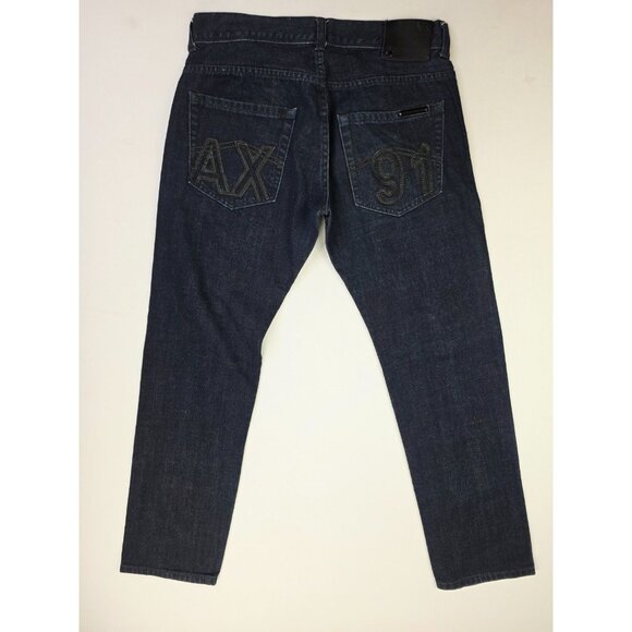 Armani Exchange Size 31X32 Mens J127 Button Fly Straight Blue Embroidered Jeans - Picture 1 of 12